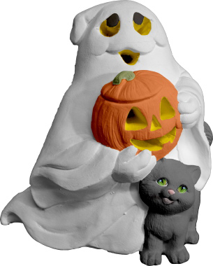 Ghost and Cat Plaster Lightup Statue