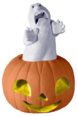 Scared Ghost on Jack O Lantern Plaster Statue