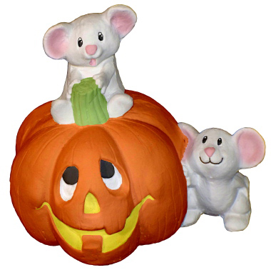 Mice with Pumpkin Plaster Statue