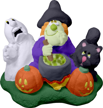 Witch and Friends by Cauldron Statue