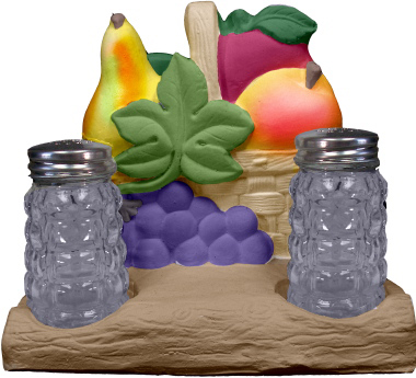 Fruit Basket Combo Salt and Pepper Shaker Plaster Napkin Holder