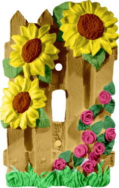 Sunflowers on Fence Plaster Light Switch Plate