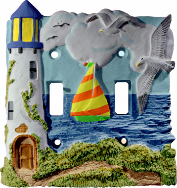 Lighthouse and Sailboat Plaster Light Switch Plate