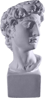 David Bust on Square Base Small Plaster Statue