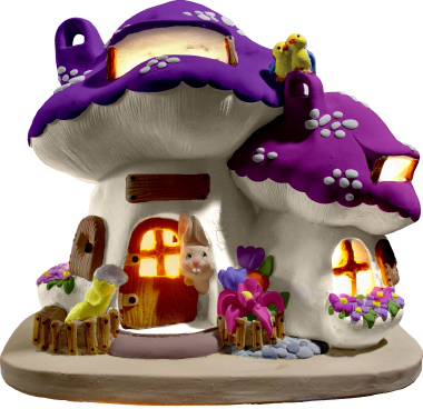 Mushroom House Plaster Lightup Statue