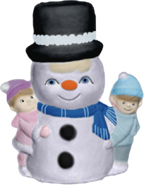 Kids with Giant Snowman Plaster Statue