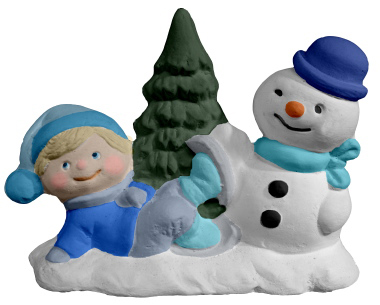 Kid with Snowman Plaster Statue