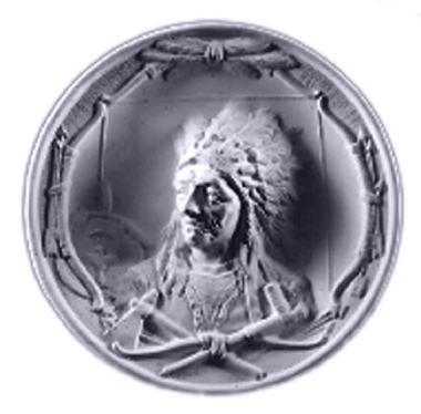 Round Indian Face with Hatchets Plaster Plaque